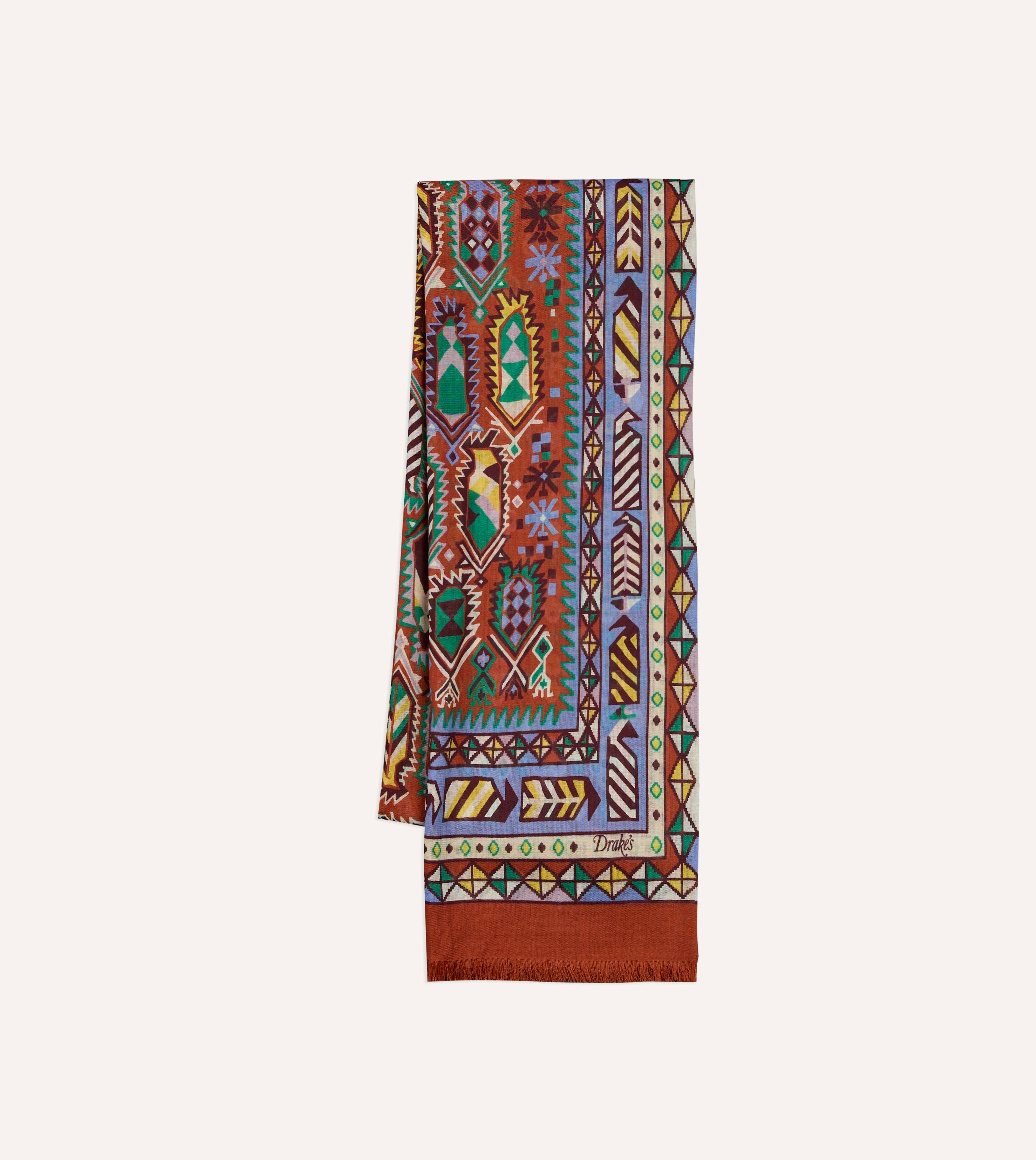 Rust Rug Print Tubular Wool-Silk Scarf - 1