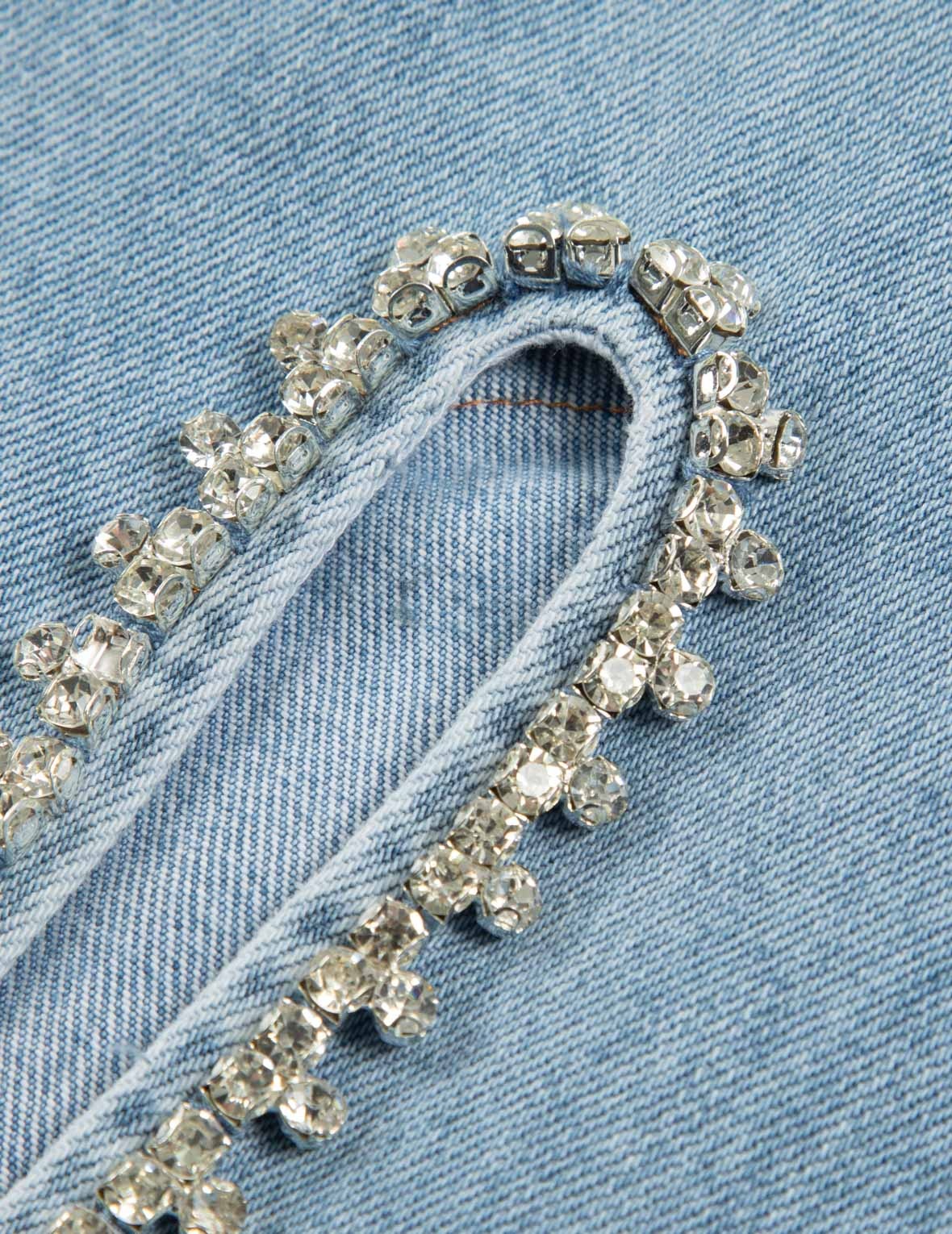 CRYSTAL EMBELLISHED AND SEAGULL HOLLOW-OUT FASHION FIT DENIM JEANS - 9