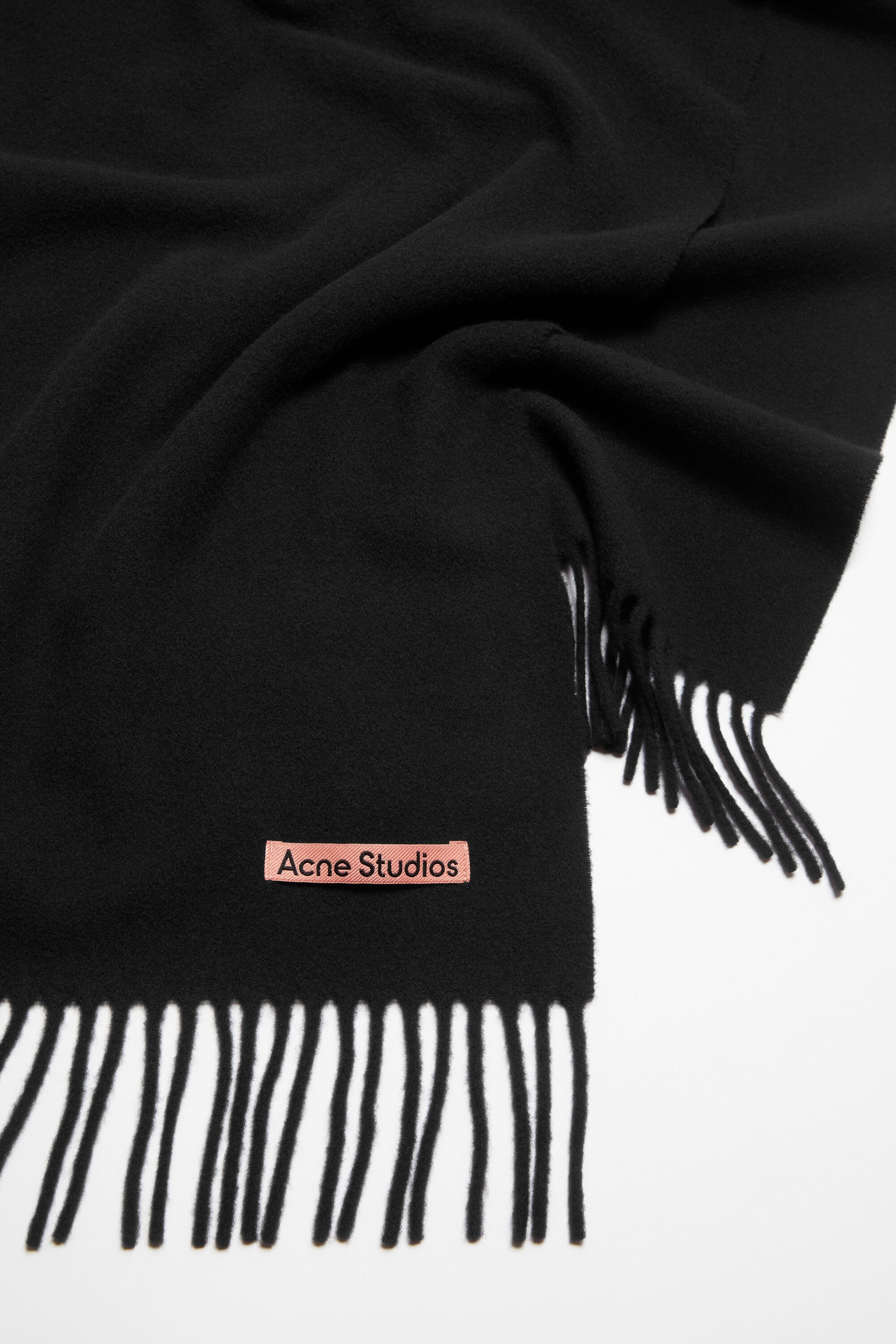 Fringe wool scarf – Narrow - Black - 4