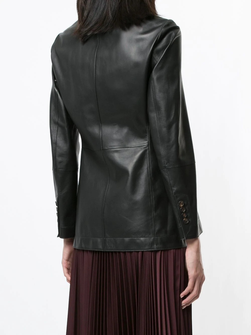 lamé-detail leather blazer - 4