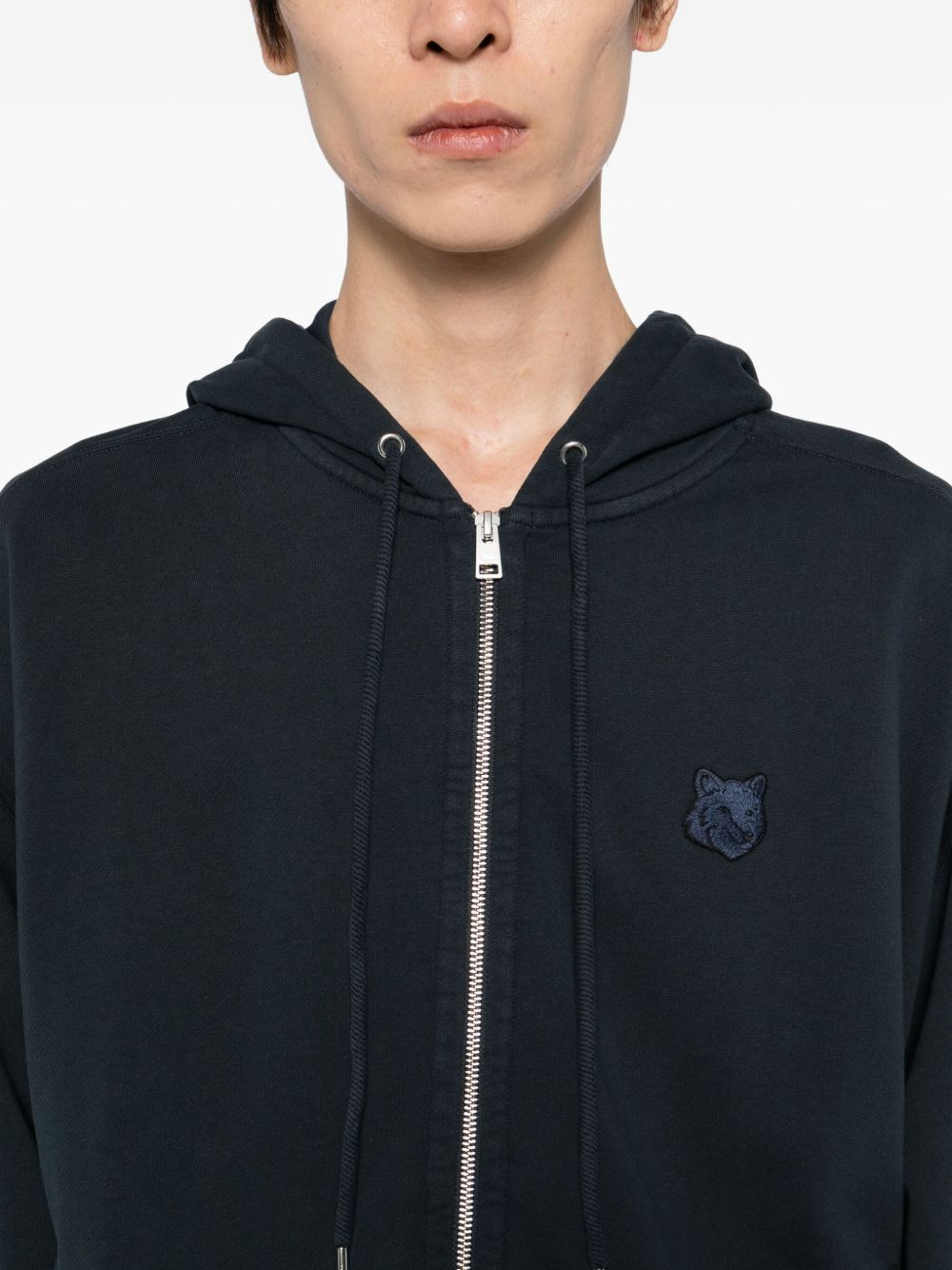 bold fox head patch zipped hoodie - 5