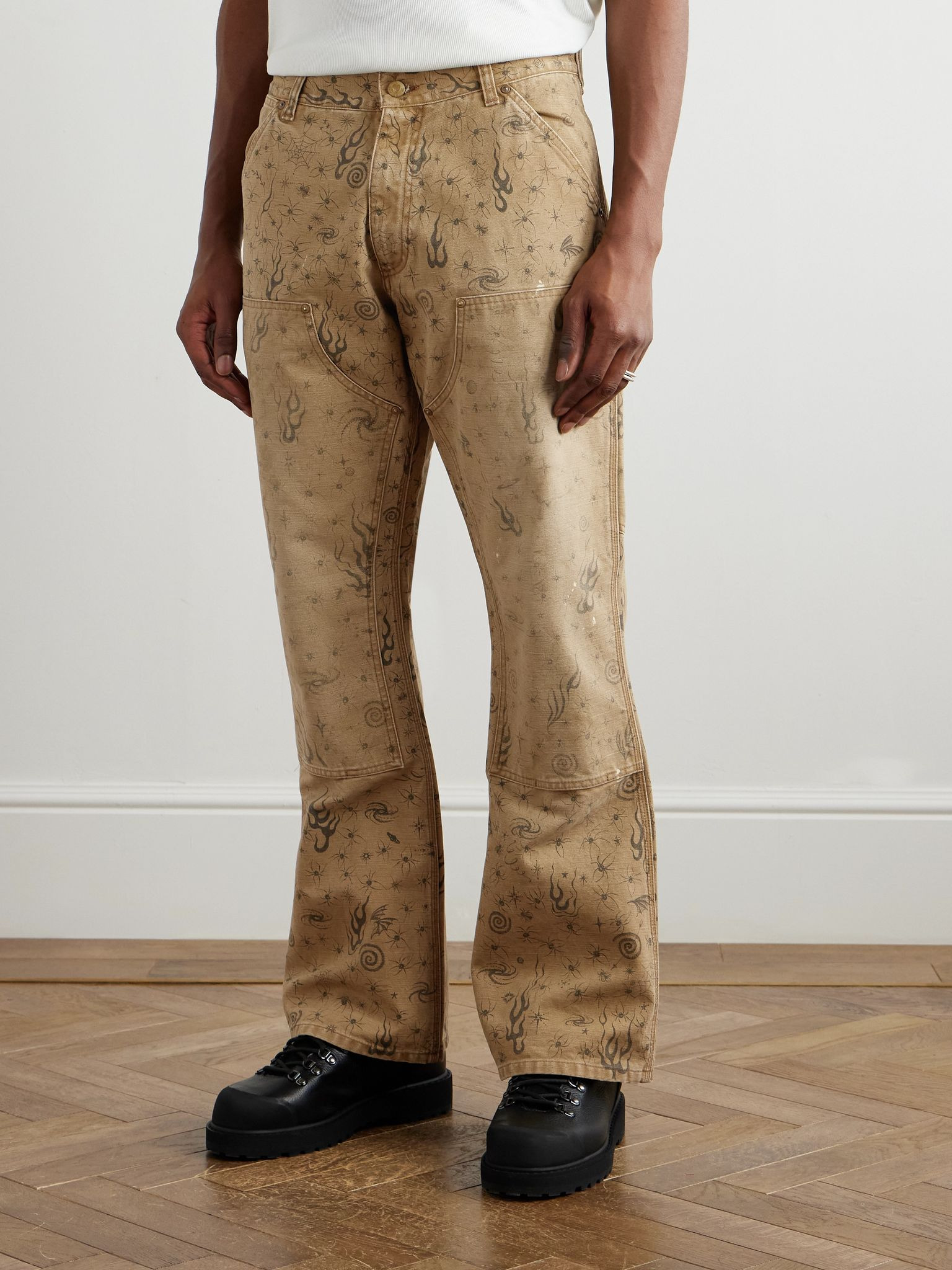 + Dr. Woo Bootcut Double-Knee Printed Cotton-Canvas Trousers Beige - 3