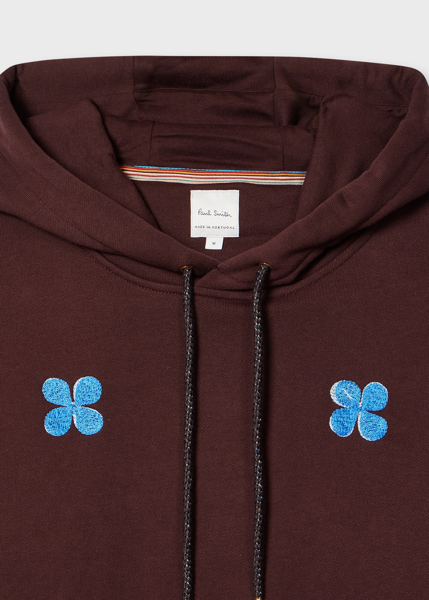 Burgundy Embroidery Floral Cotton Hoodie - 2