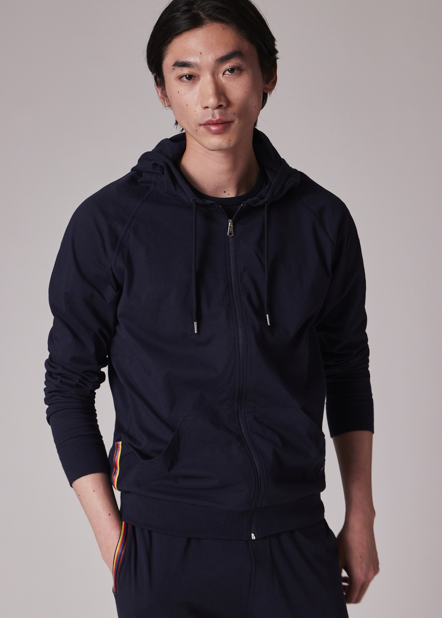 Navy Jersey Cotton Zip Lounge Hoodie - 5