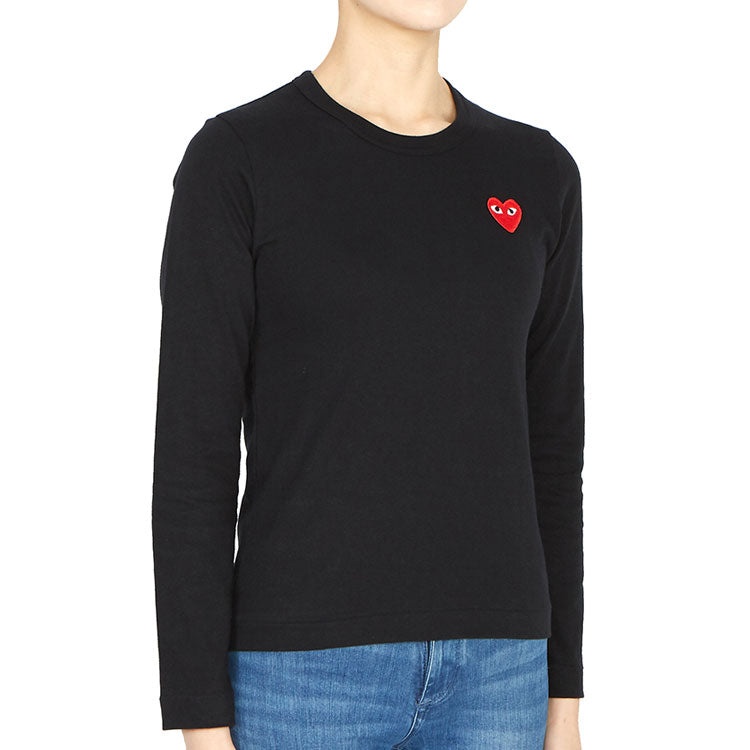 (WMNS) COMME des GARCONS PLAY Logo Long Sleeves Tee 'Black' AZ-T117-051-1 - 5