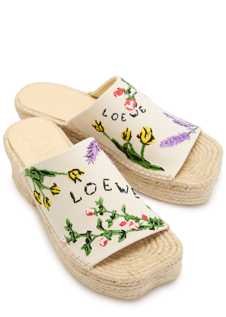 Loewe Petal 80 Espadrille Embroidered Canvas Slides - 3