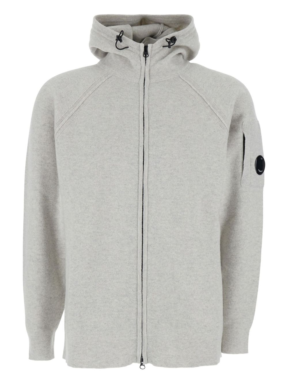 drawstring-hood logo-plaque cardigan - 1