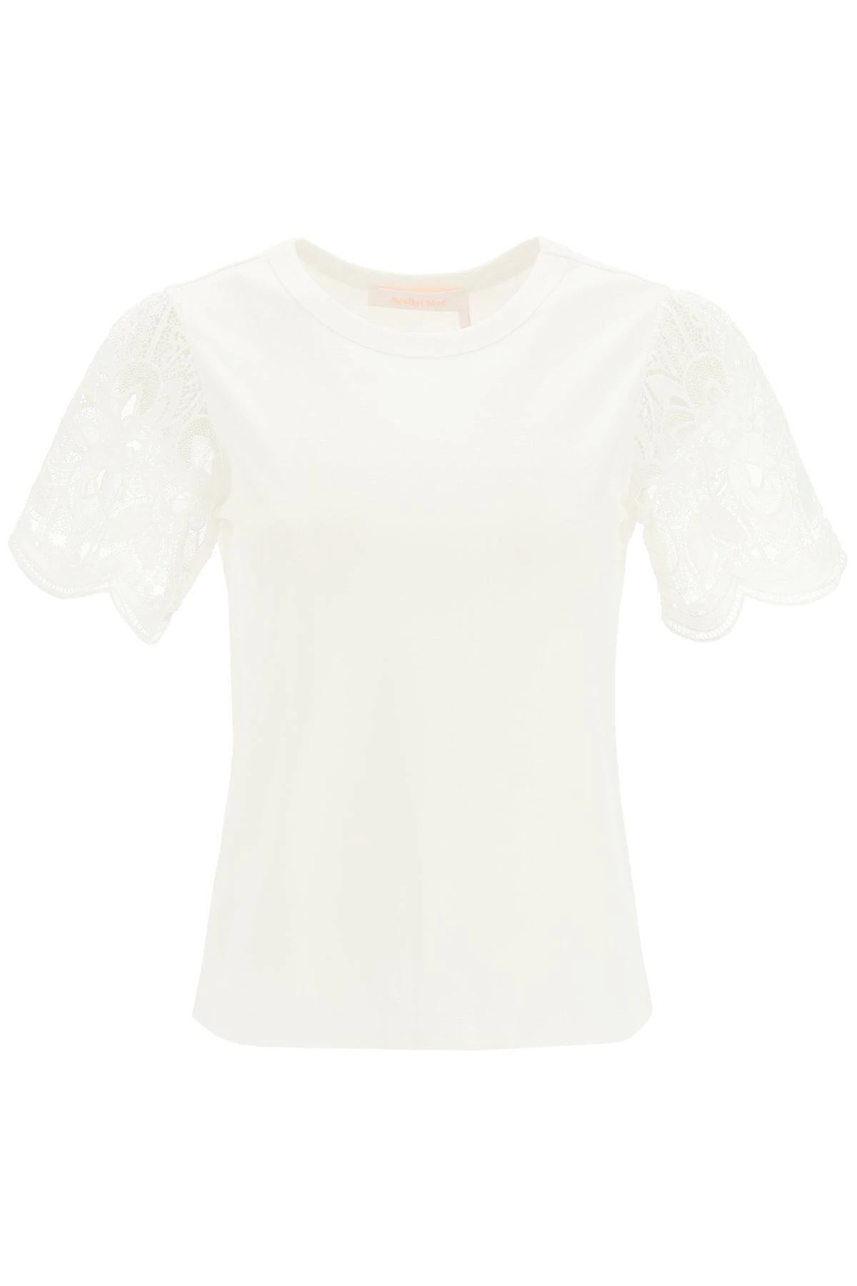 T-SHIRT WITH LACE SLEEVES - 1