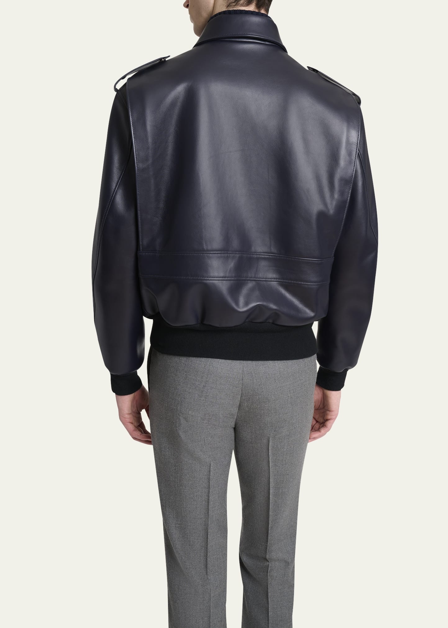 Men's Leather Concealed-Zip Bomber Jacket - 3