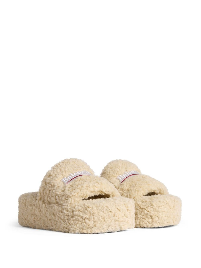 BALENCIAGA Furry logo-appliquÃ© platform slides outlook