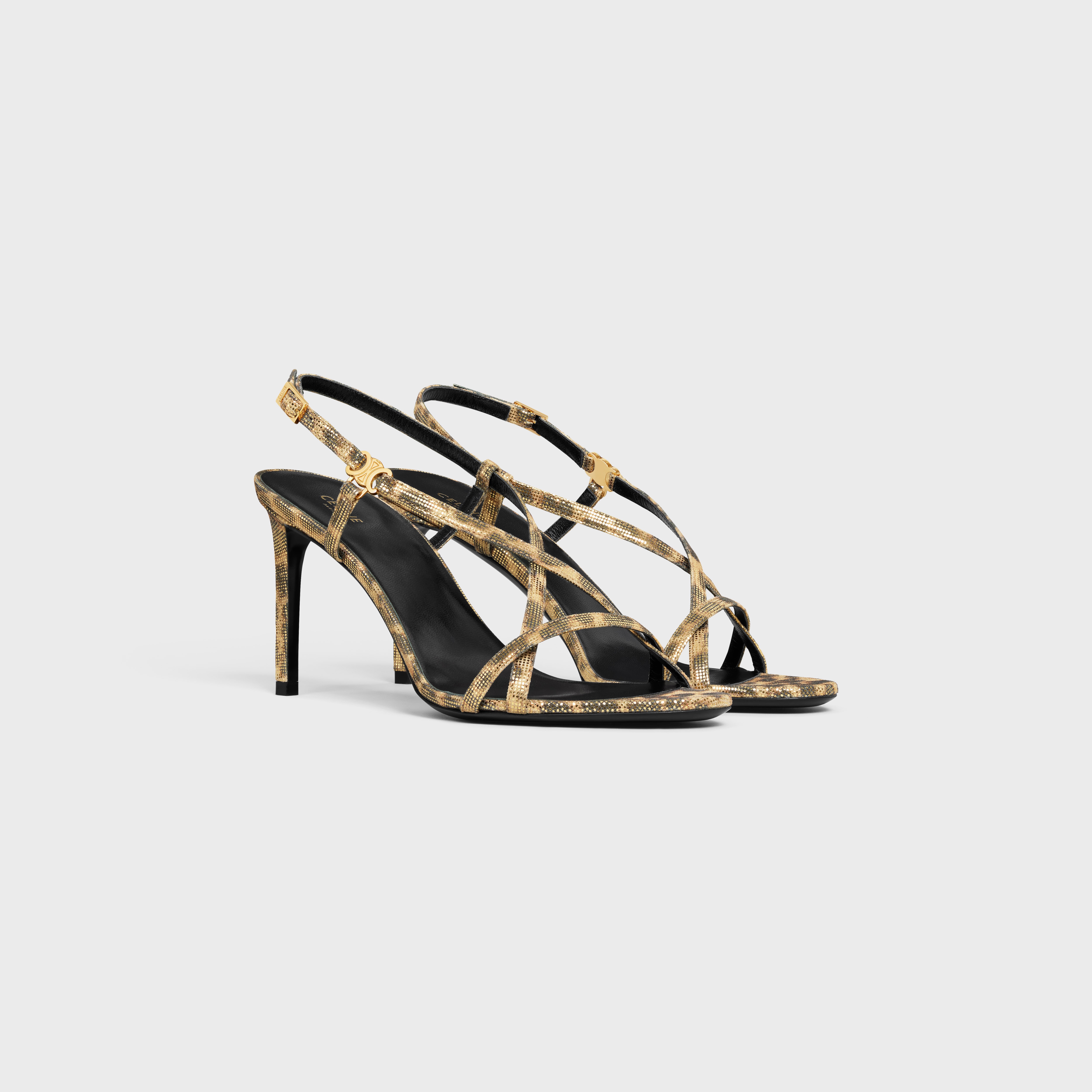 CELINE SOIR CRISS CROSS SANDAL WITH TRIOMPHE in LEOPARD PRINTED LAMINATED SUEDE CALFSKIN - 2