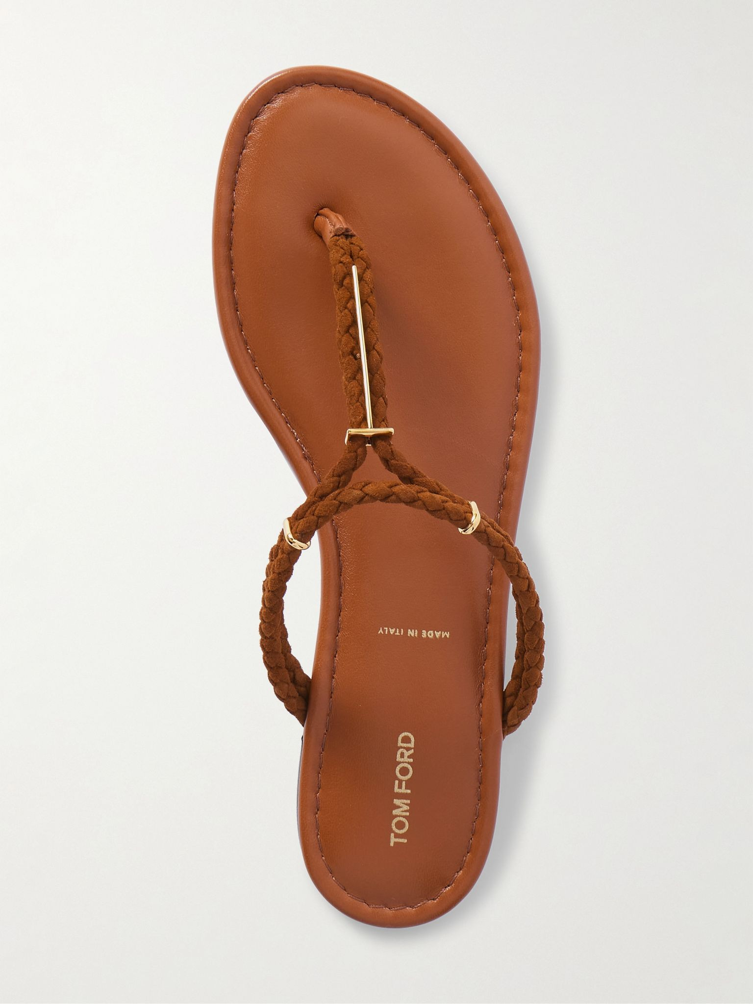 Lily leather-trimmed embellished braided suede sandals Tan - 5
