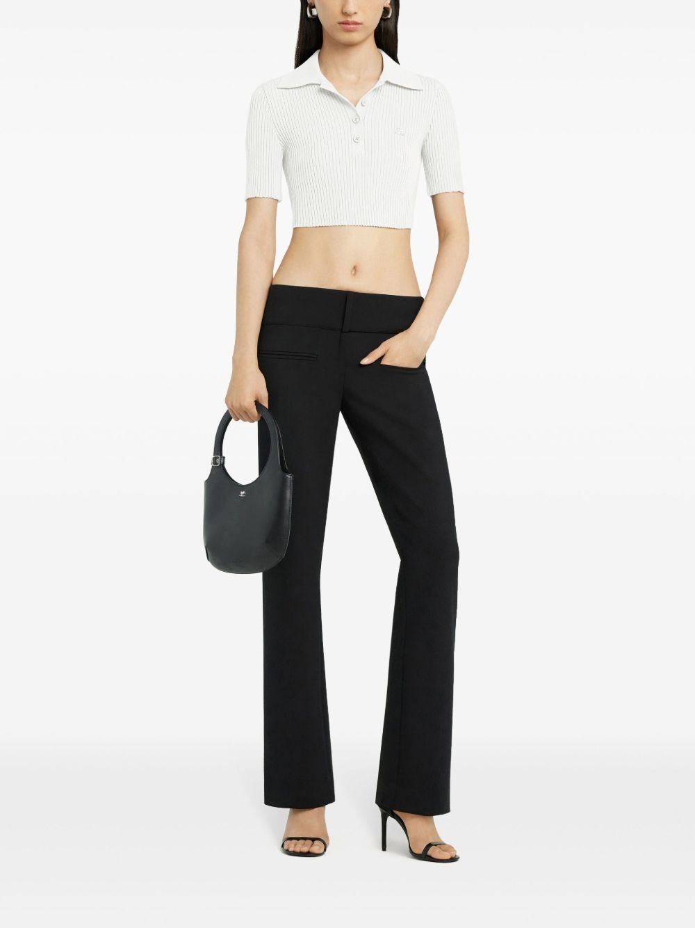 knitted cropped polo top - 2