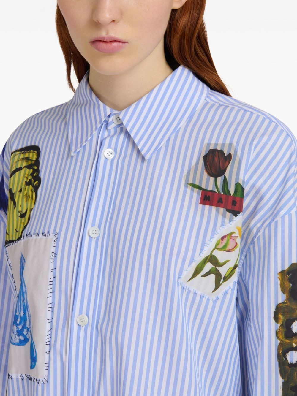 graphic-patches striped shirt dress - 5
