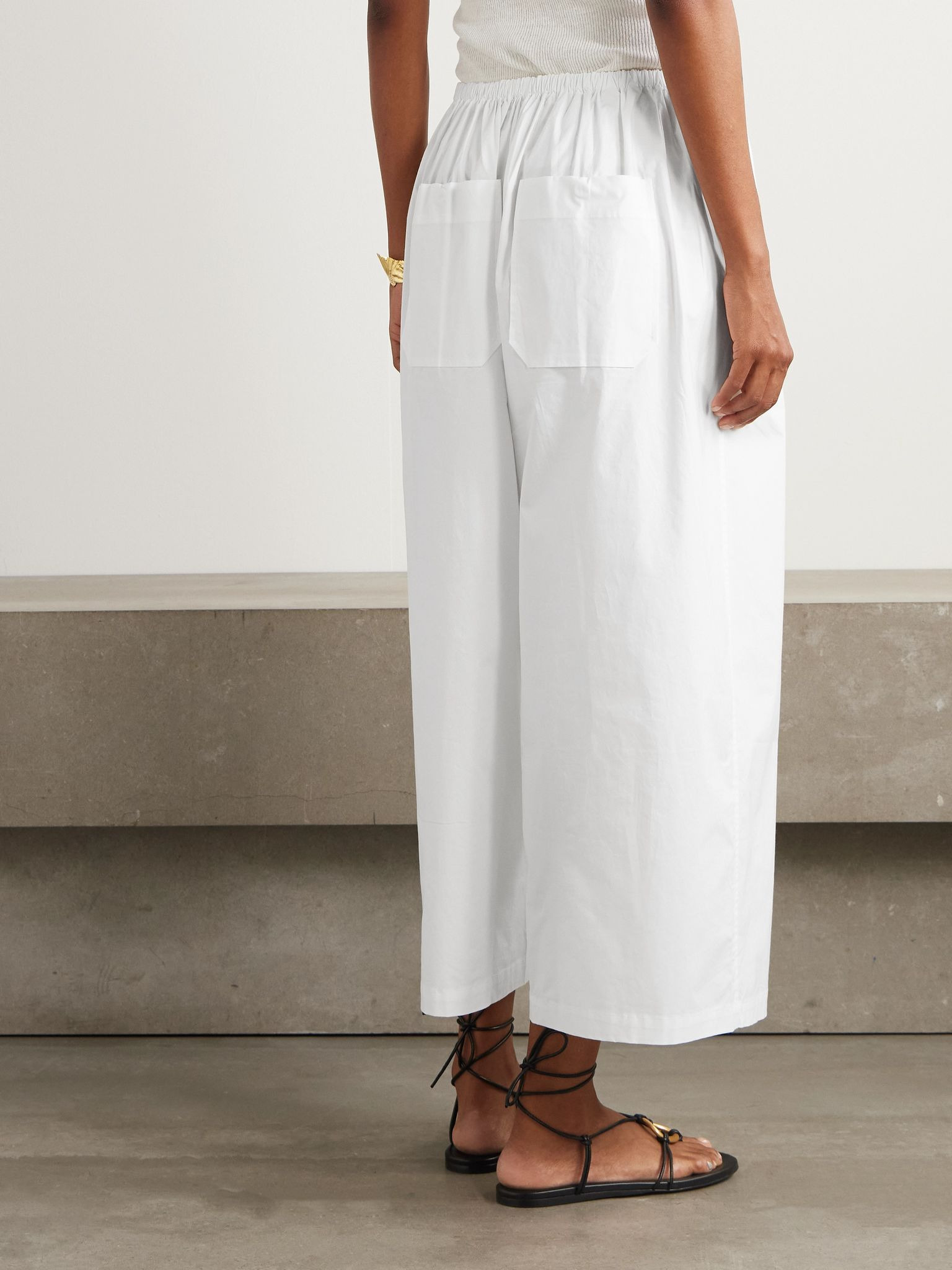 Kayla cropped cotton-poplin wide-leg pants White - 4