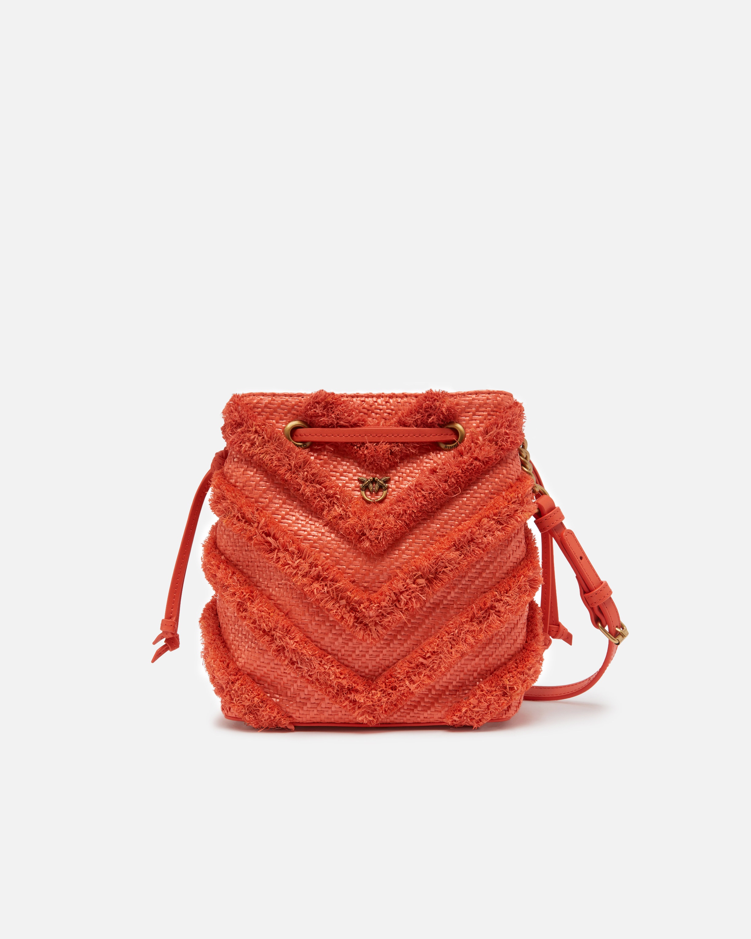 SMALL BUCKET BAG IN FRAYED RAFFIA - 1