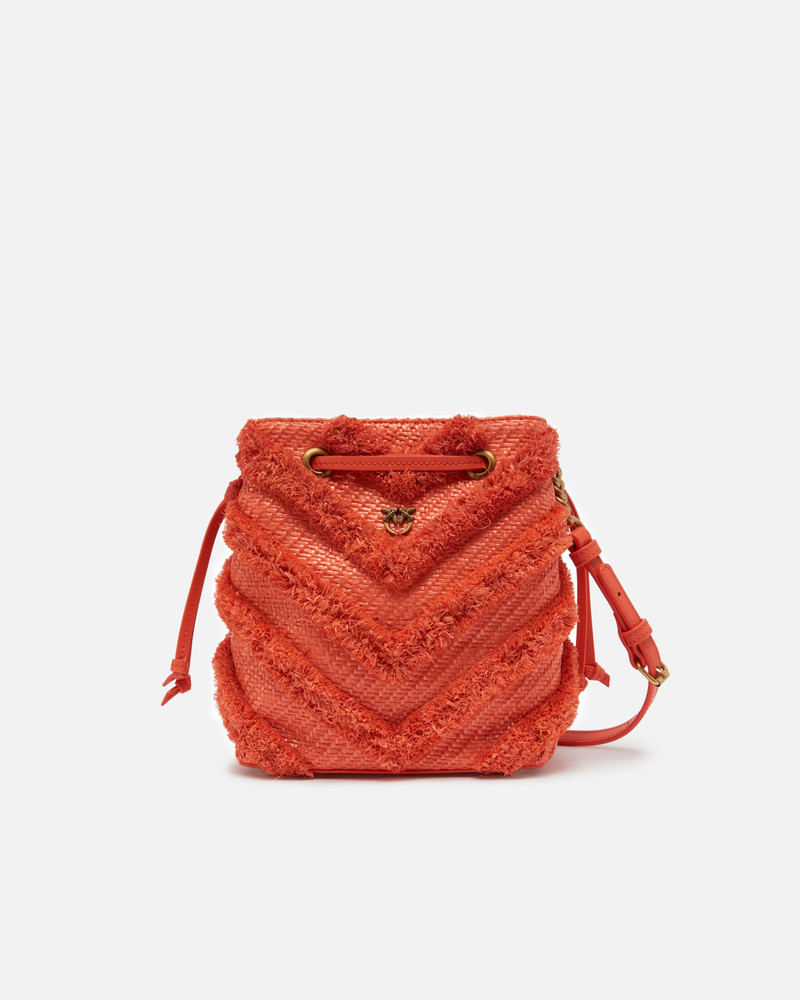 SMALL BUCKET BAG IN FRAYED RAFFIA 1