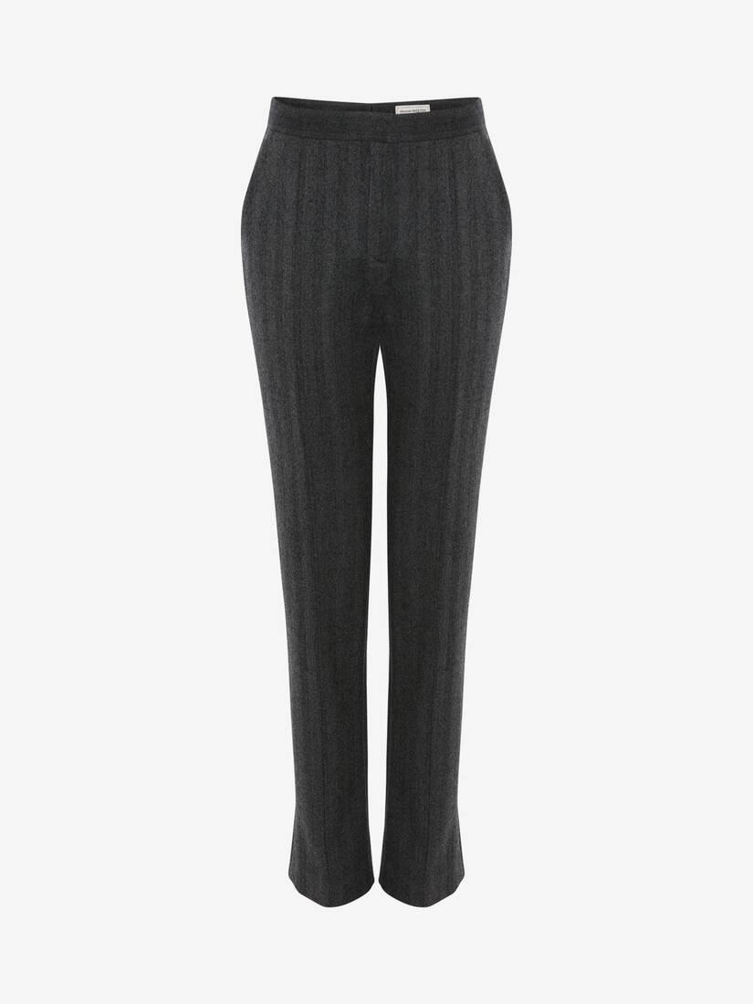 Herringbone Long Cigarette Trouser in Mid Grey Melange - 1