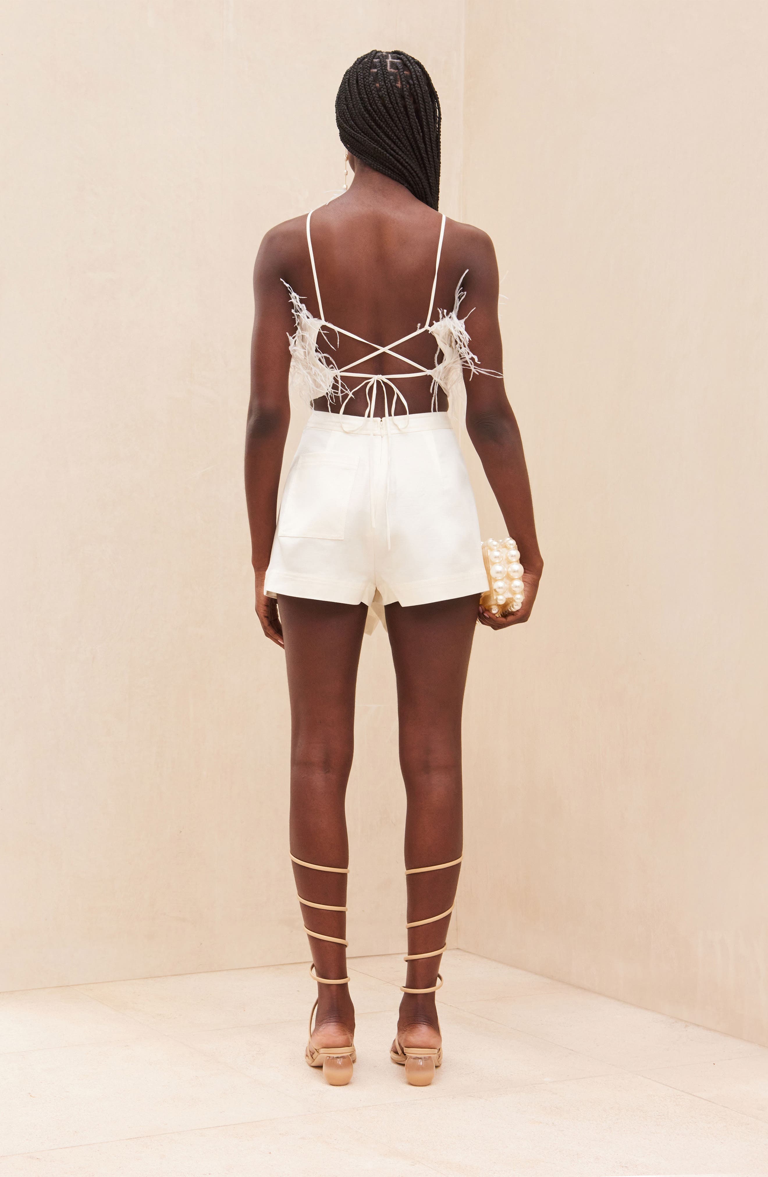 Cult Gaia Joey Feather Open Back Crop Top in White at Nordstrom - 6