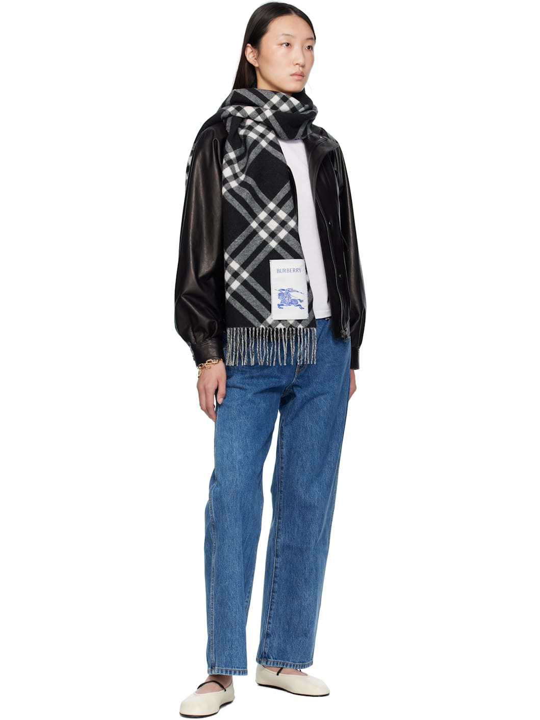 Black & White Check Cashmere Scarf - 3