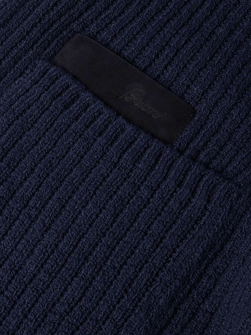 Suede-Trimmed Ribbed Cotton Cardigan 5