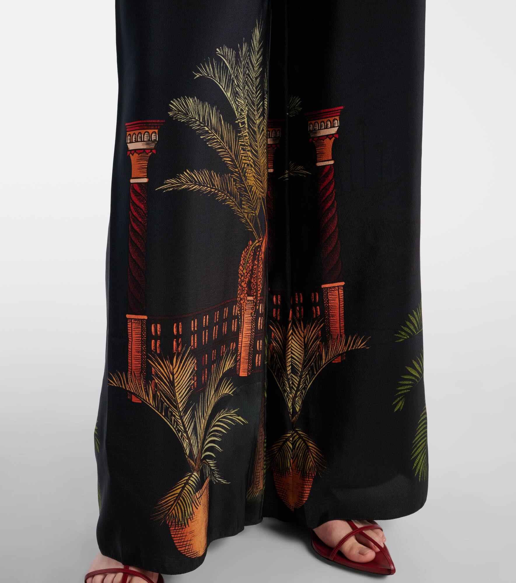 Printed high-rise silk wide-leg pants - 5
