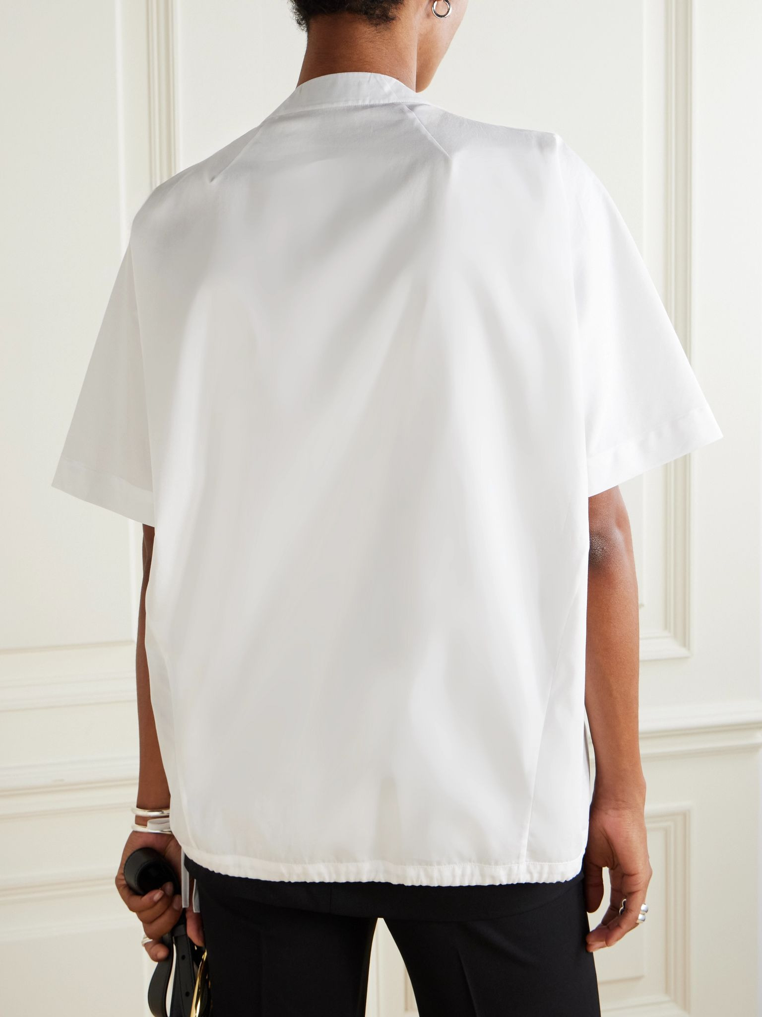 Tie-neck gathered cotton-poplin blouse White - 3