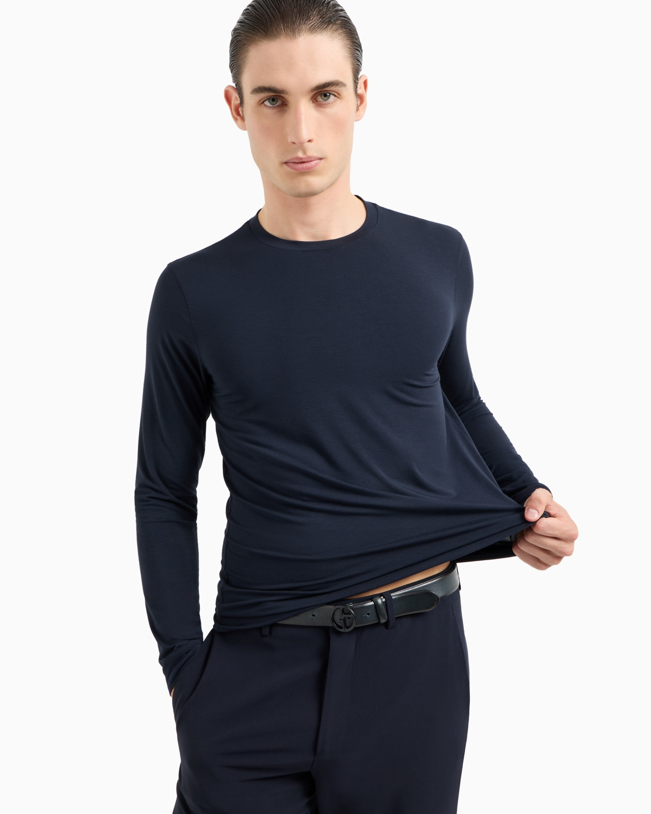 Stretch viscose jersey jumper with crew neck and long sleeves - 6