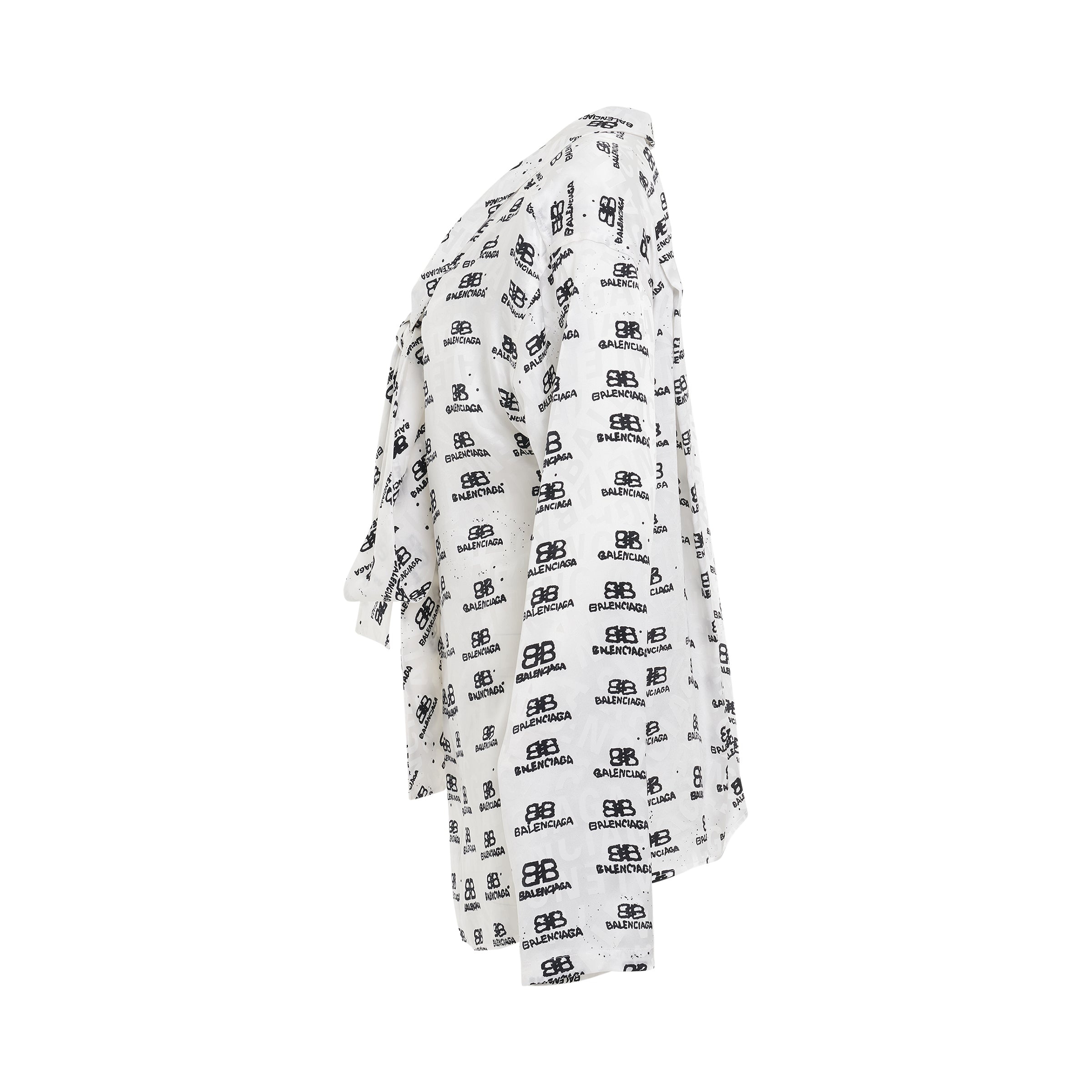 Jacquard Silk Shirt in White/Black - 3