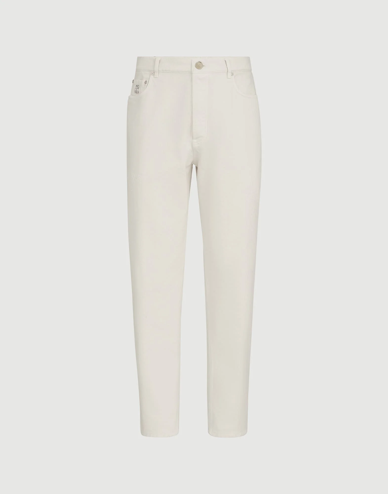 Garment-dyed denim iconic fit five-pocket trousers with rips - 1