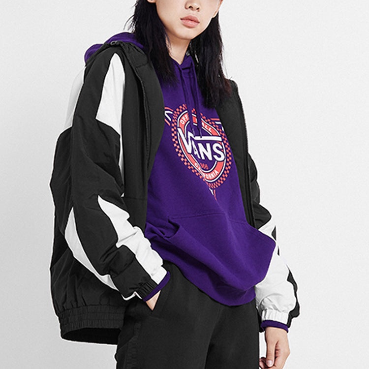 Vans Contrast Color Stitching hooded track Jacket Couple Style Black VN0A48CJBLK - 4
