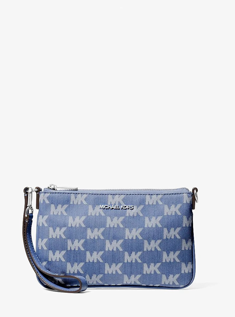 Jet Set Travel Small Logo Jacquard Denim Wristlet - 1