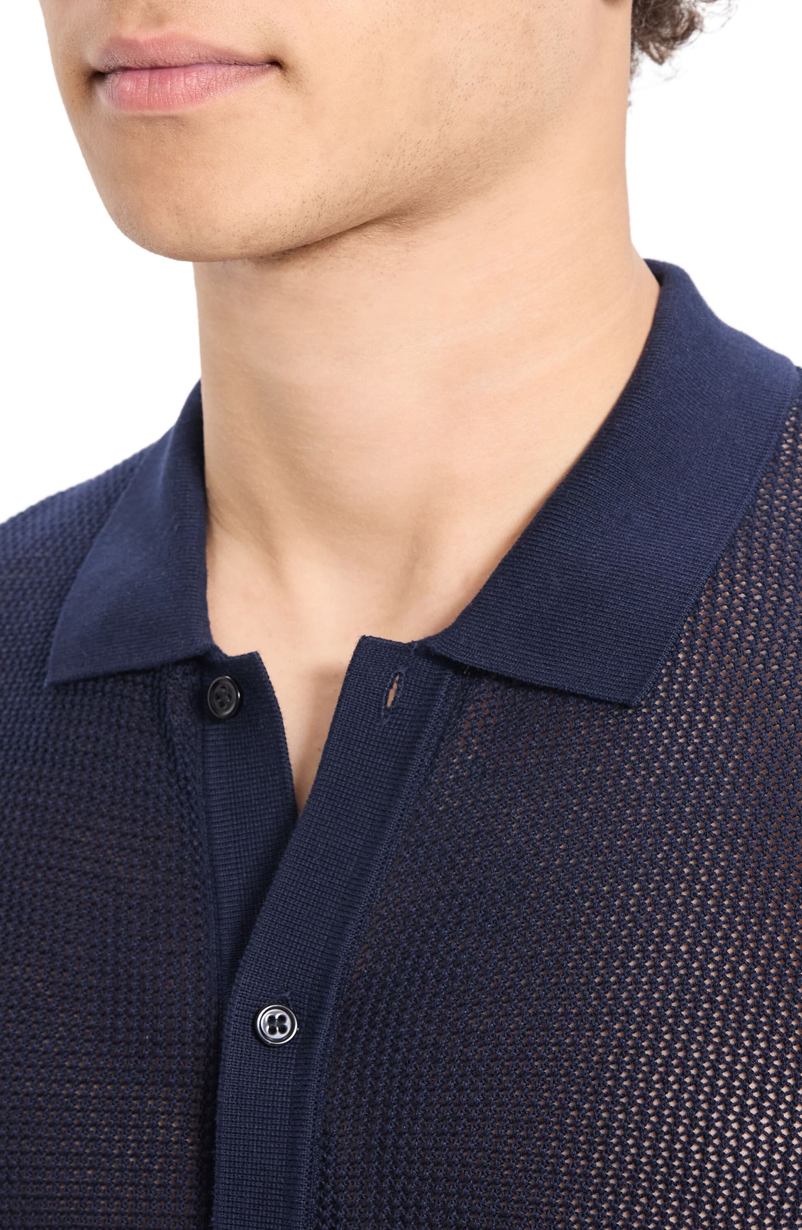 Theory Cairn Short Sleeve Button-Up Cotton Blend Sweater in Baltic at Nordstrom - 2