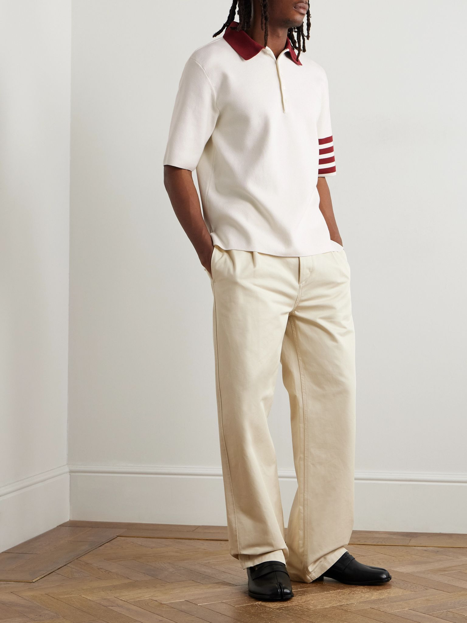 Striped Cotton Polo Shirt White - 2