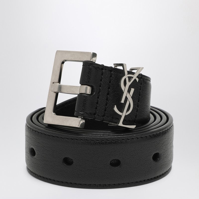 SAINT LAURENT Saint Laurent Cassandre Black Leather Belt Men