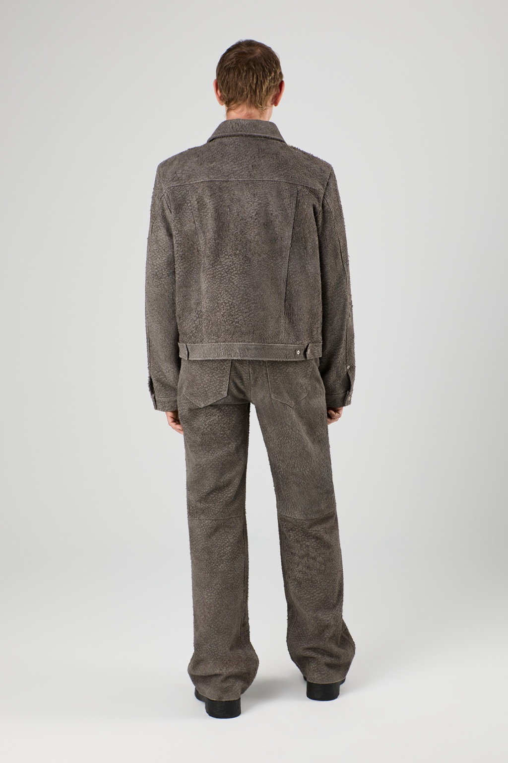 Gray Wrinkled Suede Leather Jacket - 5