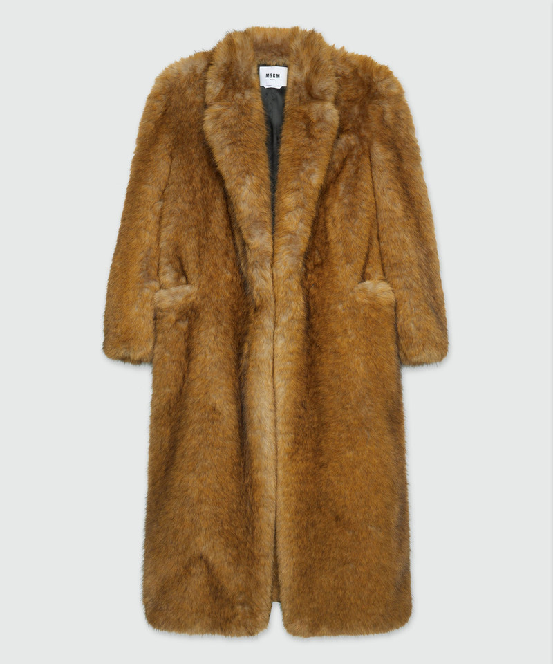 Long beige faux fur coat 1