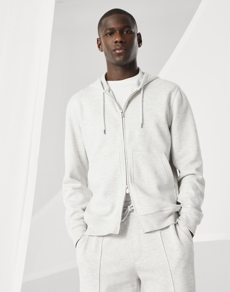 Cotton, cashmere and silk French terry double cloth hooded sweatshirt with zipper - 1