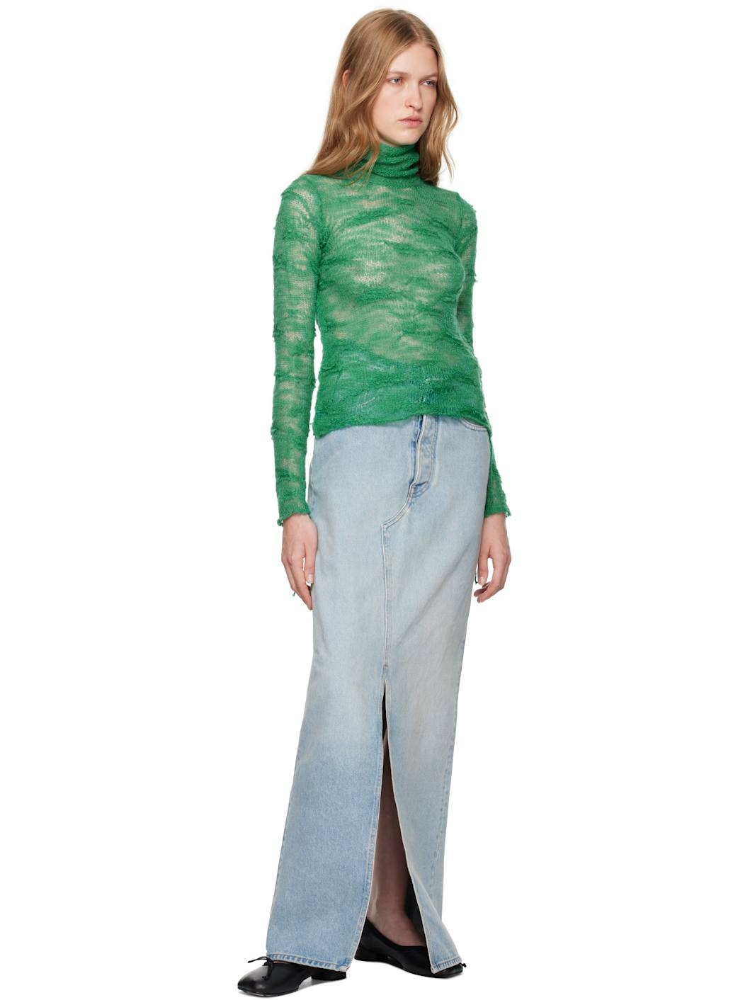 Blue Slit Denim Maxi Skirt - 4