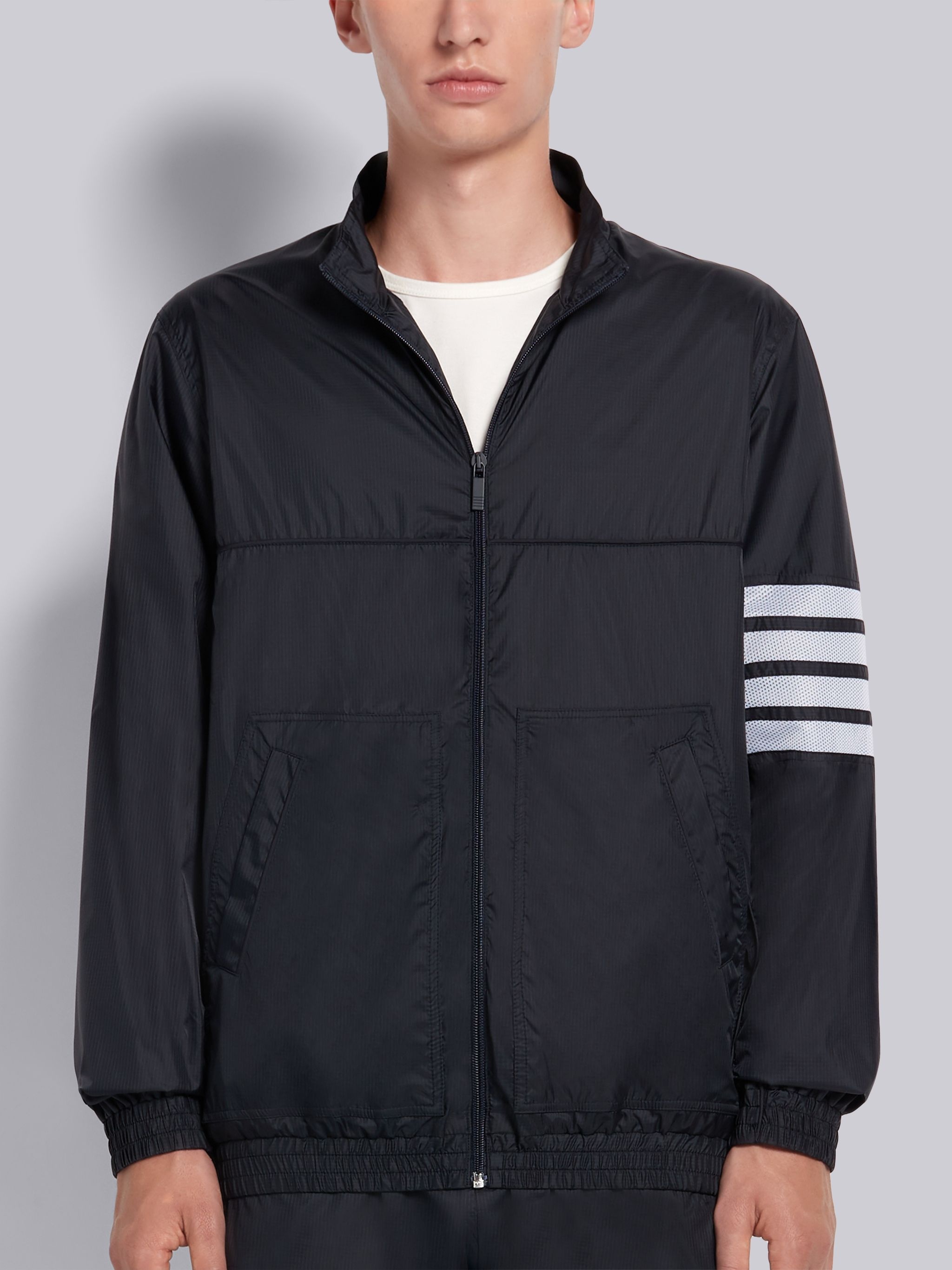 Navy Sheer Ripstop Oversized 4-Bar Zip-up Jacket - 1