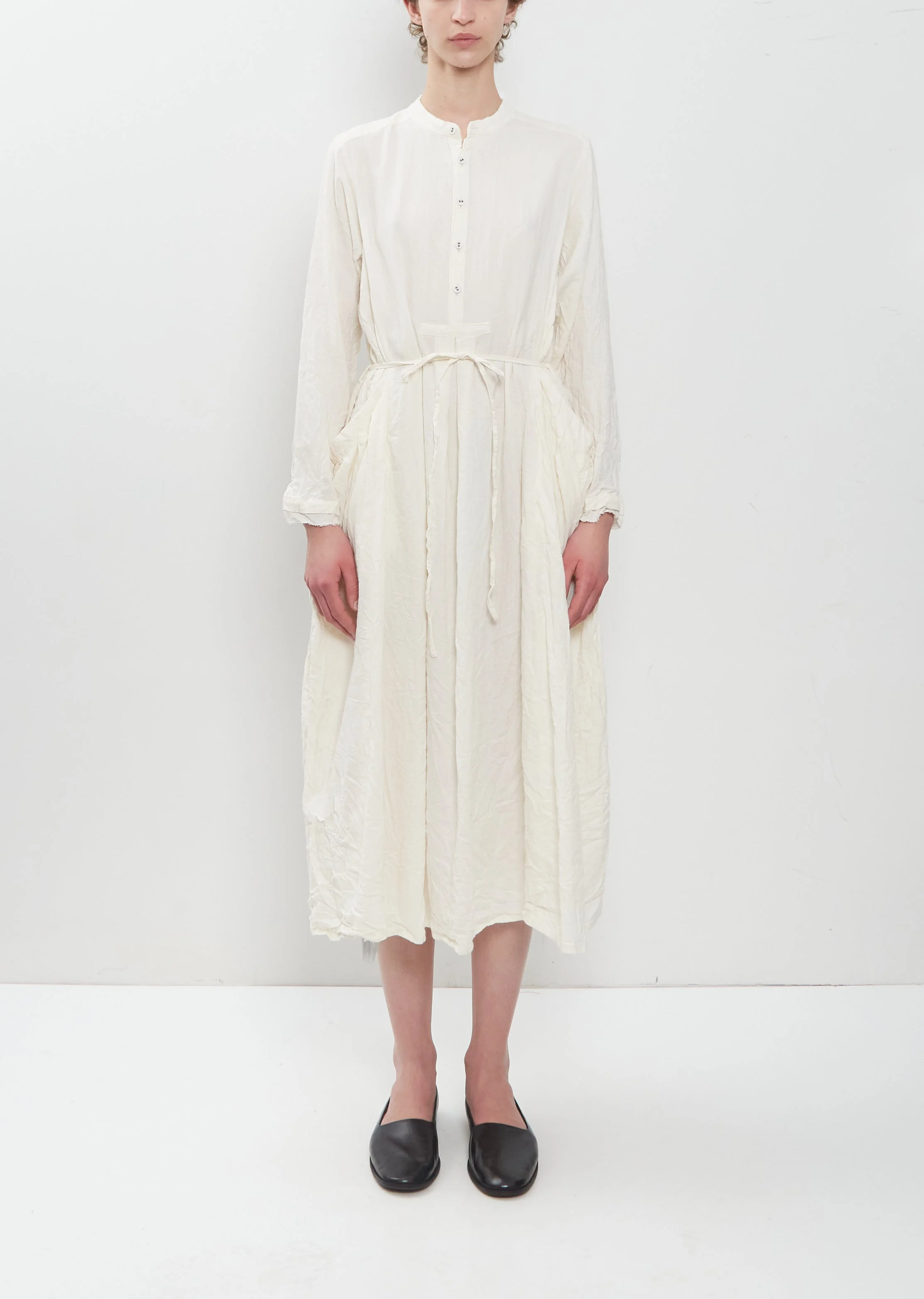 Brushed Cotton Crinkle Dress — Ivory - 1