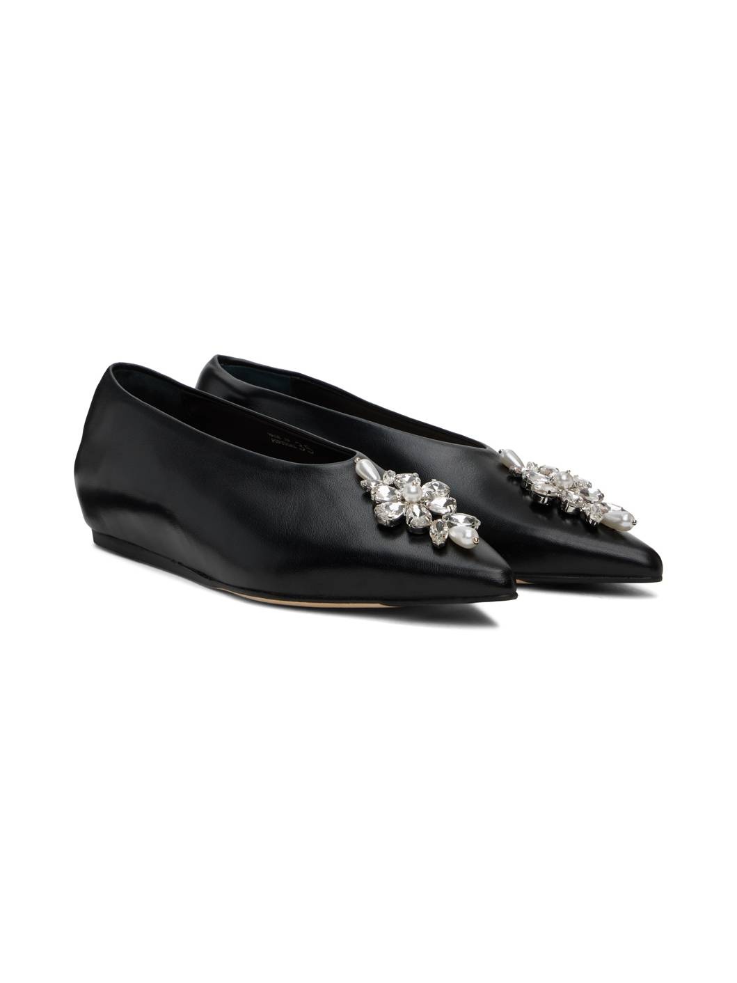 Black Embellished Pointed Toe Ballerina Flats - 4