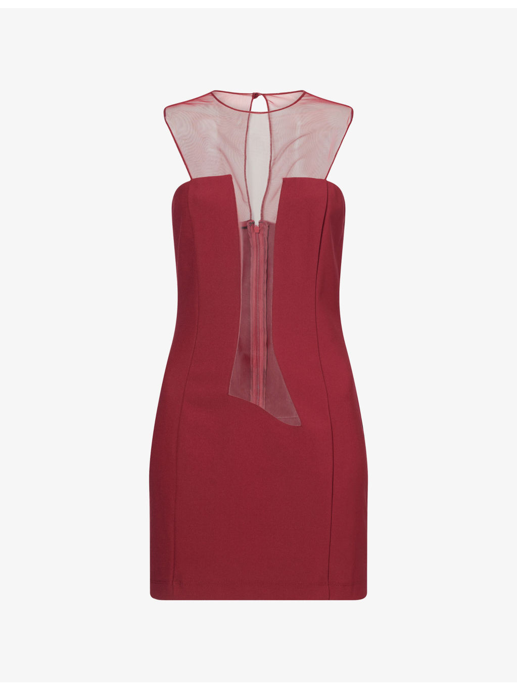 Sleeveless Mesh-Panels Stretch-Woven Mini Dress - 1