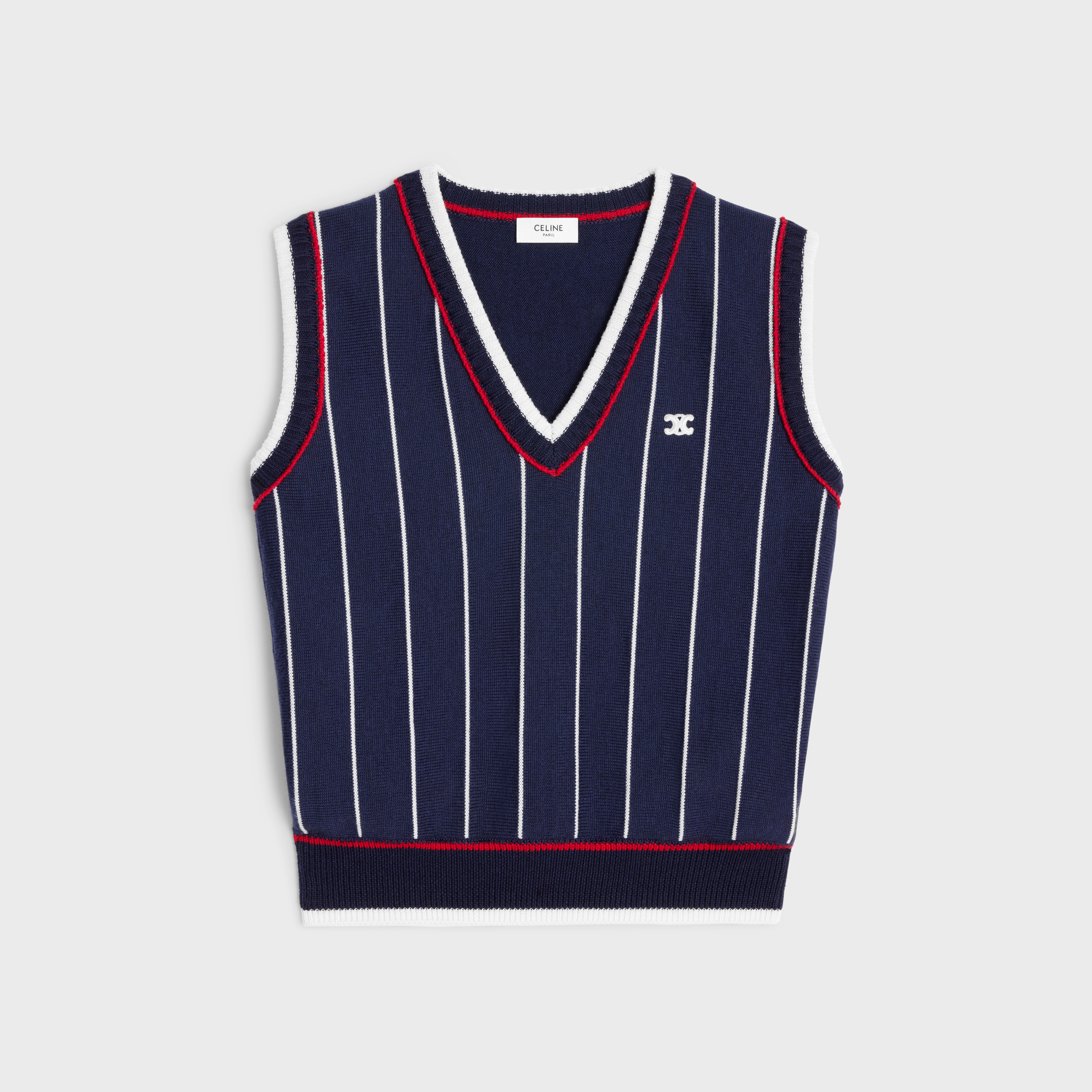 sleeveless V-neck jumper in striped wool - 1