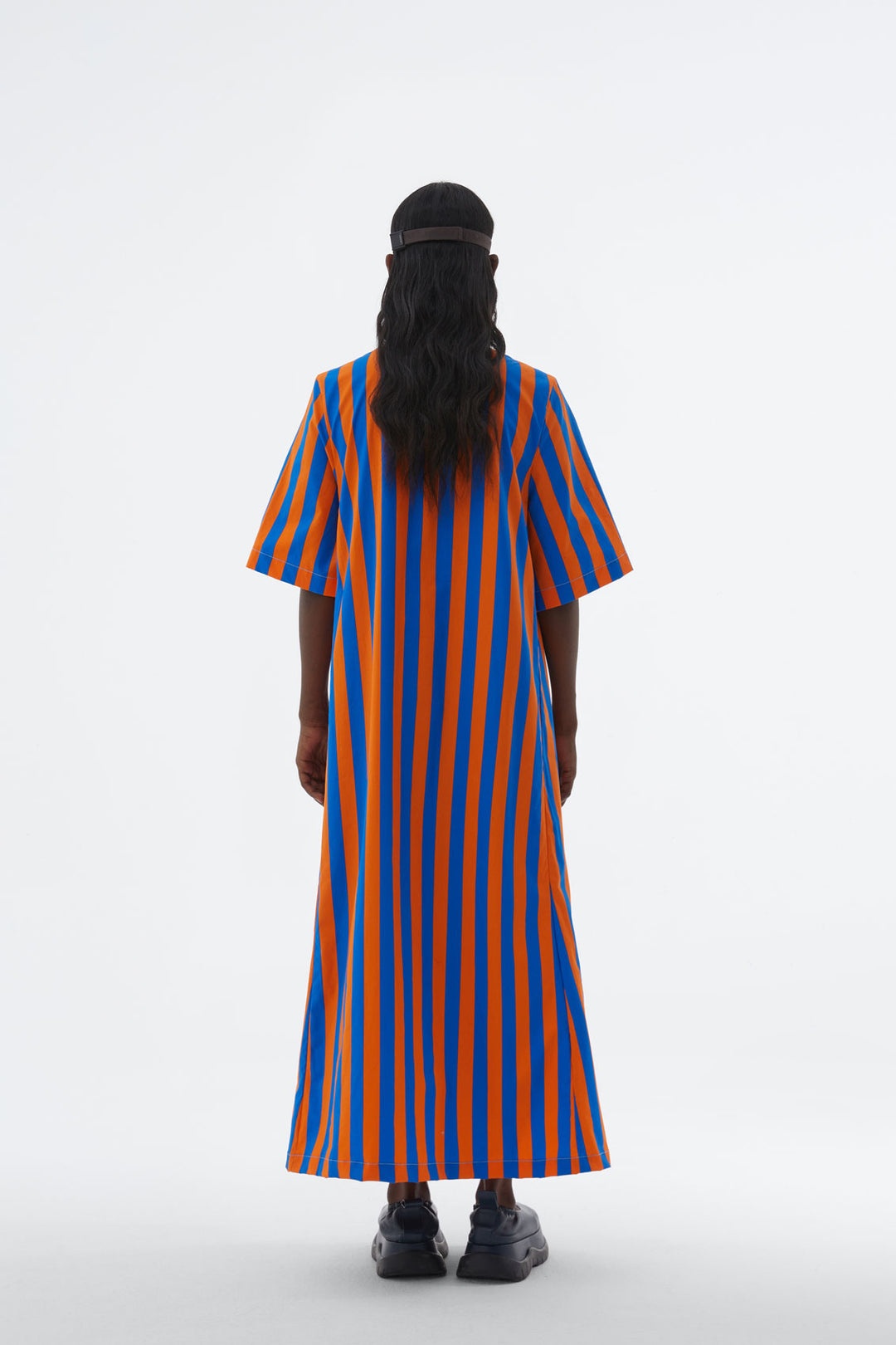 ORANGE & AZURE STRIPED T-SHIRT DRESS - 4