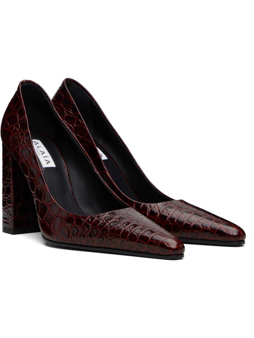 Burgundy Croc Embossed Calf 90 Heels - 4
