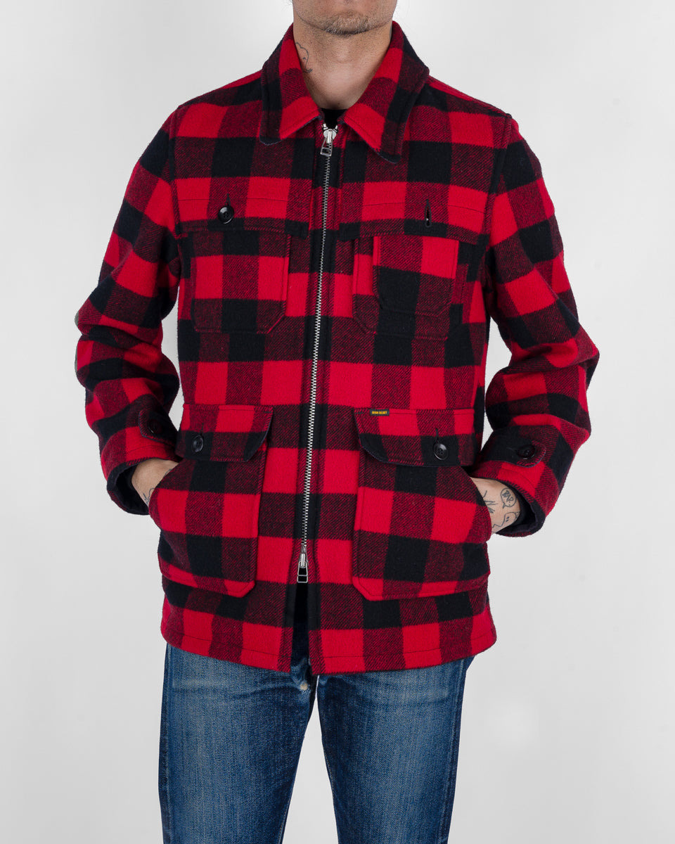 IHW-19-RED Wool Buffalo Check Hunting Jacket - Red - 3
