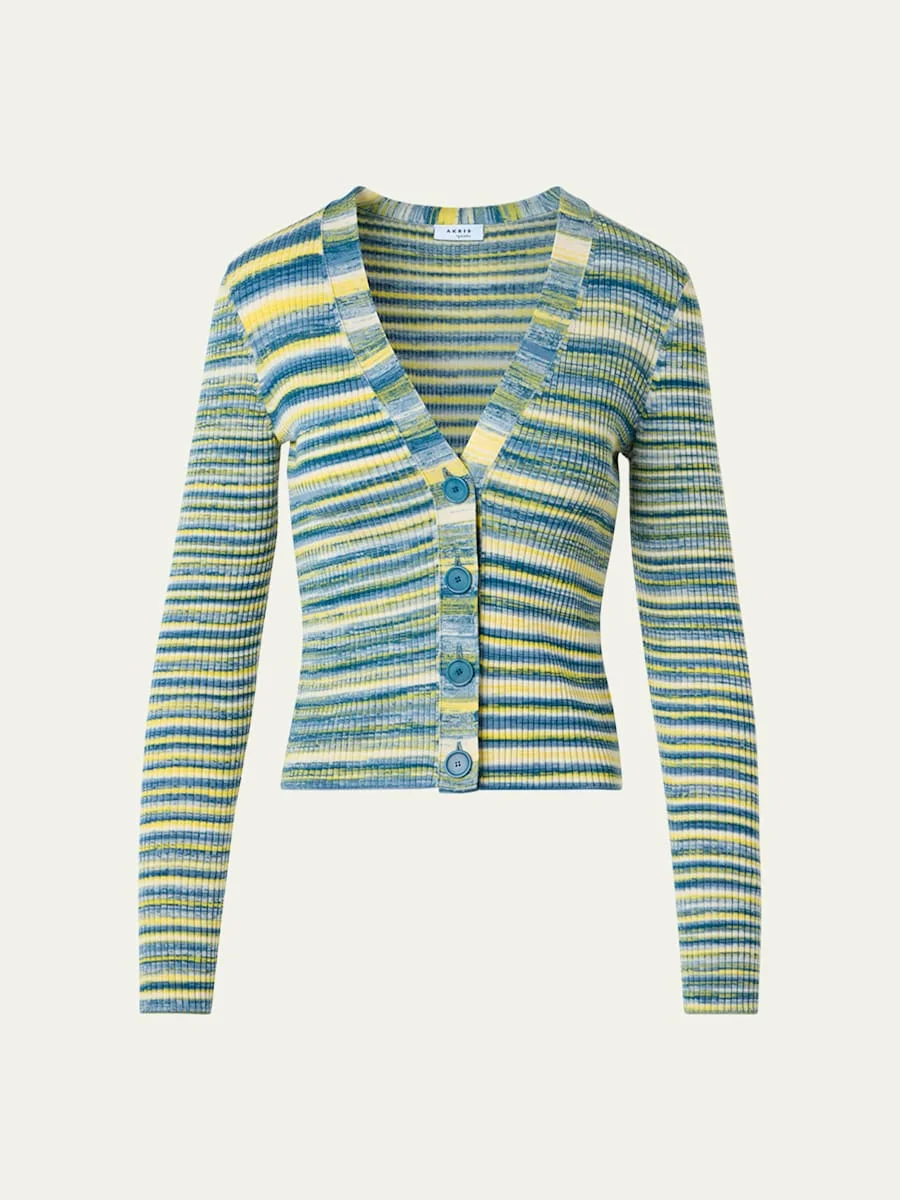 Space Dye Rib Knit V-Neck Cardigan - 1