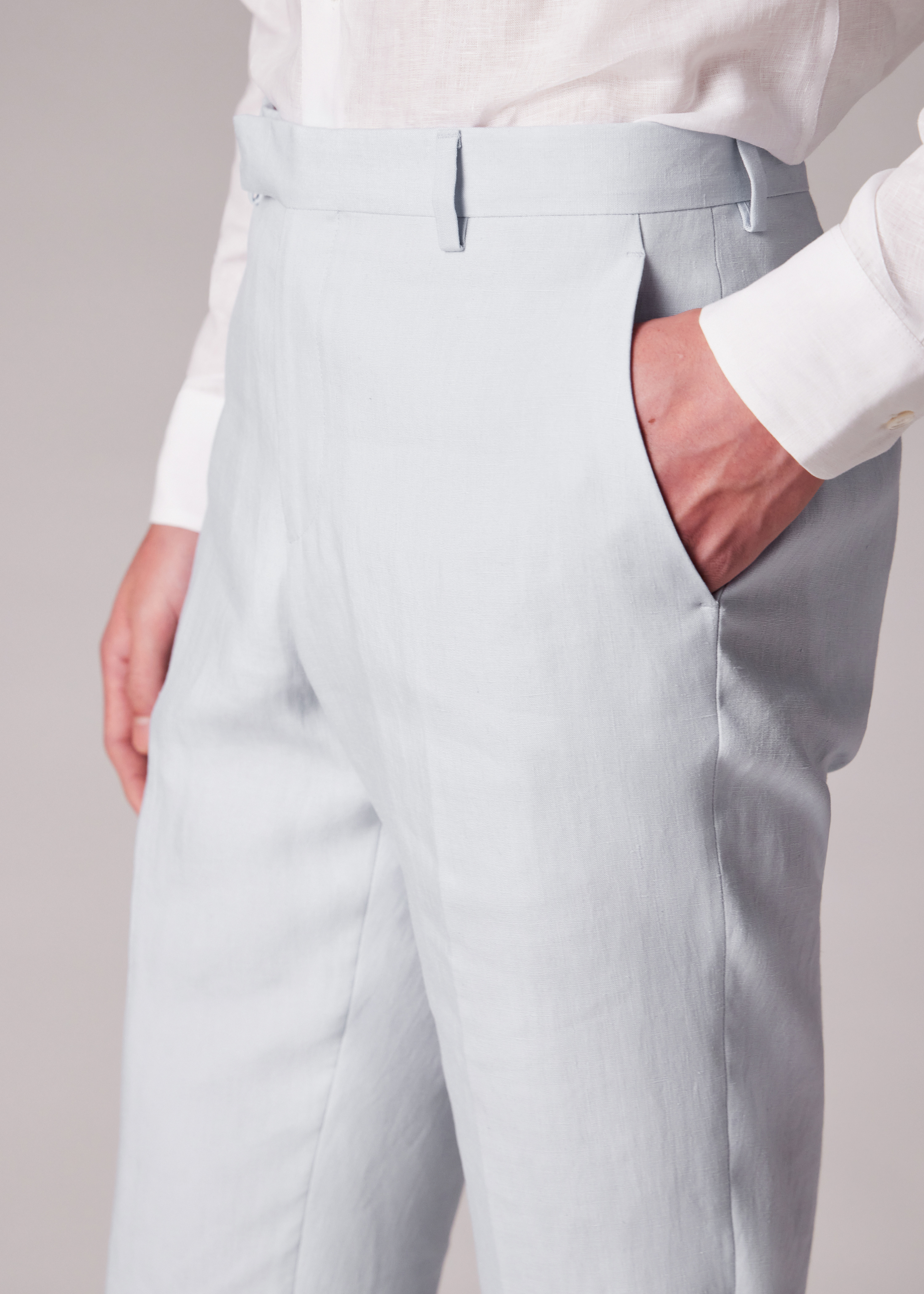 Tapered-Fit Pale Blue Linen Trousers - 6