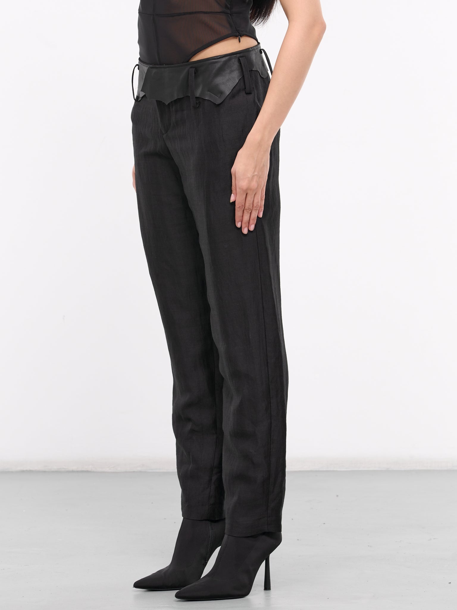 Gabardine Leather Detail Pants - 2